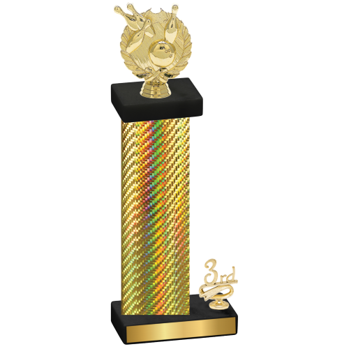 Accented Single Gold Carbon Fiber Third Place Bowling Trophy