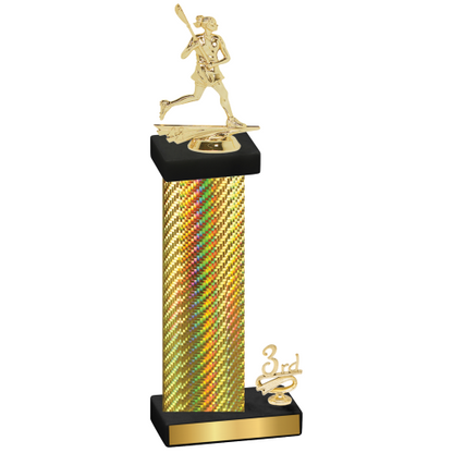 Accented Single Gold Carbon Fiber Third Place Lacrosse Trophy