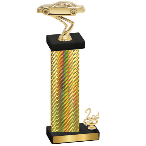 Accented Single Gold Carbon Fiber Second Place Cars Trophy