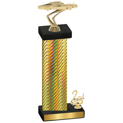 Accented Single Gold Carbon Fiber Second Place Cars Trophy