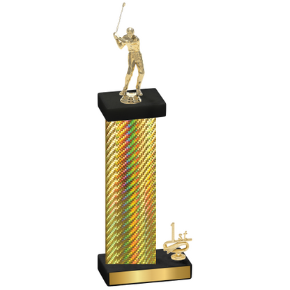 Accented Single Gold Carbon Fiber First Place Golf Trophy