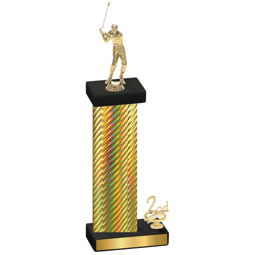 Accented Single Gold Carbon Fiber Second Place Golf Trophy