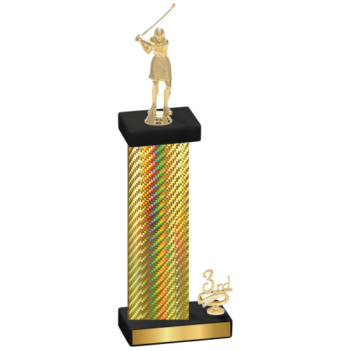 Accented Single Gold Carbon Fiber Third Place Golf Trophy