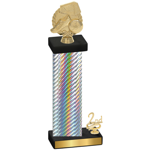 Accented Single Silver Carbon Fiber Second Place Soccer Trophy