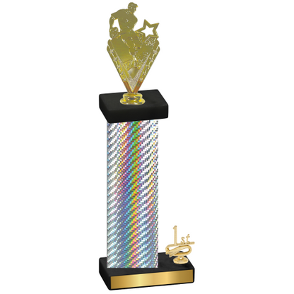 Accented Single Silver Carbon Fiber First Place Rugby Trophy