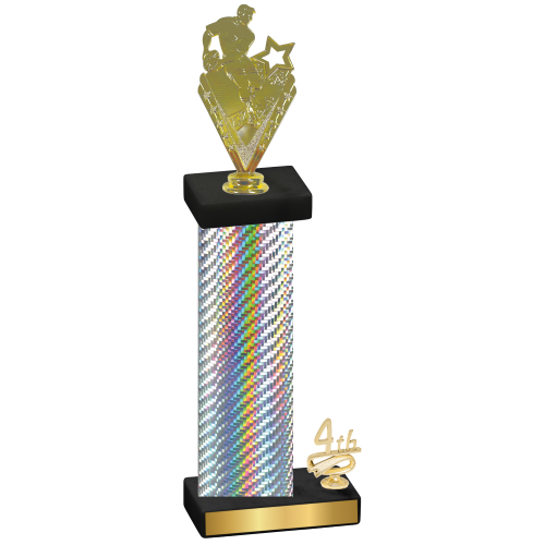 Accented Single Silver Carbon Fiber Fourth Place Rugby Trophy