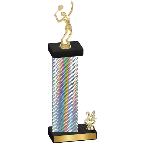 Accented Single Silver Carbon Fiber Year Tennis Trophy