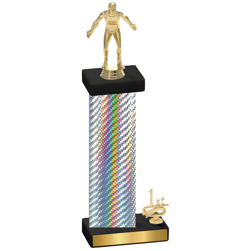 Accented Single Silver Carbon Fiber First Place Wrestling Trophy