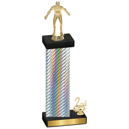 Accented Single Silver Carbon Fiber Second Place Wrestling Trophy