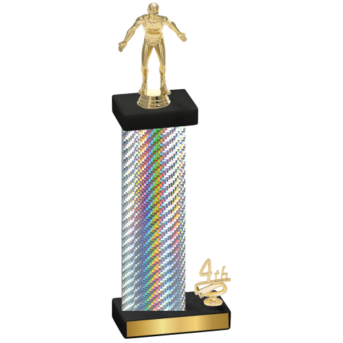 Accented Single Silver Carbon Fiber Fourth Place Wrestling Trophy