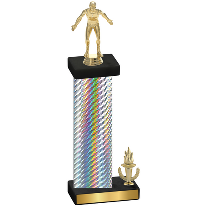 Accented Single Silver Carbon Fiber Victory Wrestling Trophy