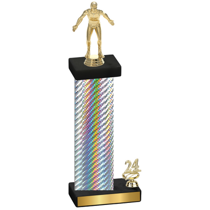 Accented Single Silver Carbon Fiber Year Wrestling Trophy