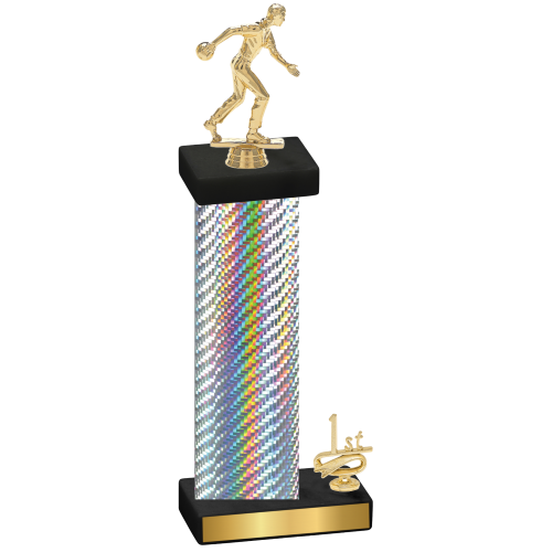 Accented Single Silver Carbon Fiber First Place Bowling Trophy