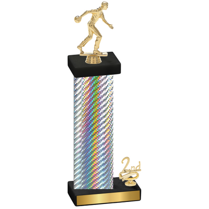 Accented Single Silver Carbon Fiber Second Place Bowling Trophy