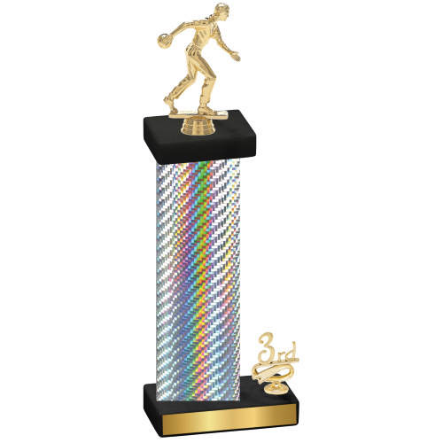 Accented Single Silver Carbon Fiber Third Place Bowling Trophy