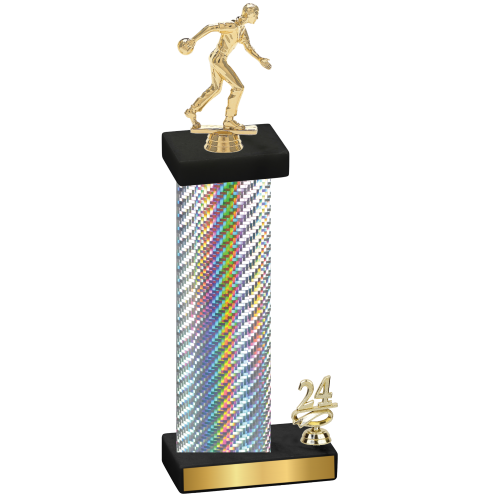 Accented Single Silver Carbon Fiber Year Bowling Trophy