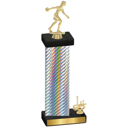 Accented Single Silver Carbon Fiber First Place Bowling Trophy