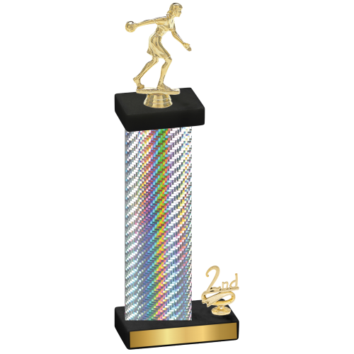 Accented Single Silver Carbon Fiber Second Place Bowling Trophy
