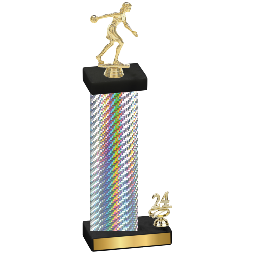 Accented Single Silver Carbon Fiber Year Bowling Trophy