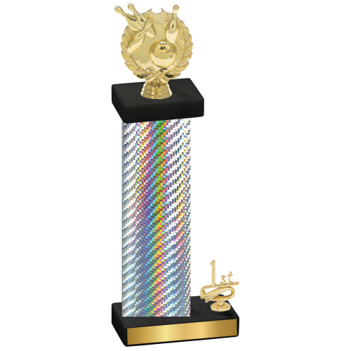 Accented Single Silver Carbon Fiber First Place Bowling Trophy