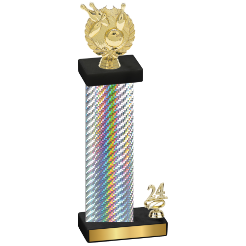 Accented Single Silver Carbon Fiber Year Bowling Trophy