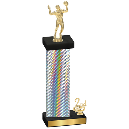 Accented Single Silver Carbon Fiber Second Place Volleyball Trophy