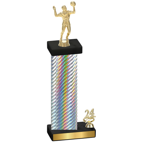 Accented Single Silver Carbon Fiber Year Volleyball Trophy