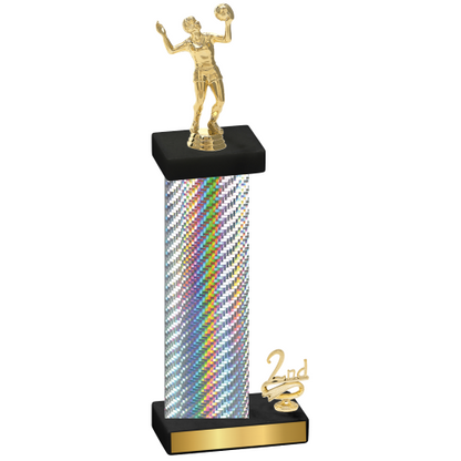 Accented Single Silver Carbon Fiber Second Place Volleyball Trophy