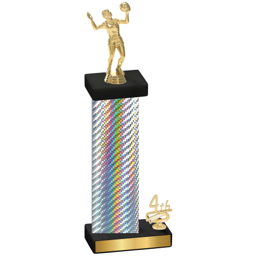 Accented Single Silver Carbon Fiber Fourth Place Volleyball Trophy