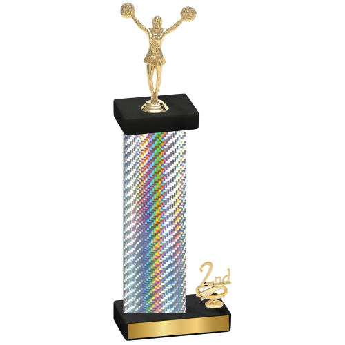 Accented Single Silver Carbon Fiber Second Place Cheerleading Trophy