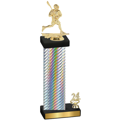 Accented Single Silver Carbon Fiber Year Lacrosse Trophy