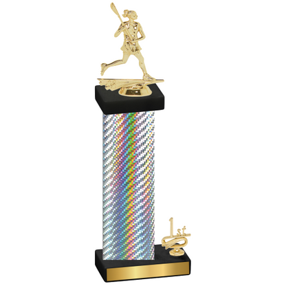 Accented Single Silver Carbon Fiber First Place Lacrosse Trophy