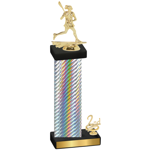 Accented Single Silver Carbon Fiber Second Place Lacrosse Trophy
