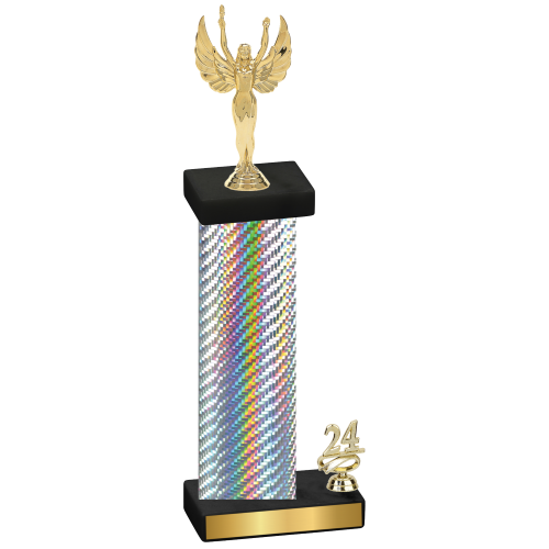 Accented Single Silver Carbon Fiber Year Victory Trophy