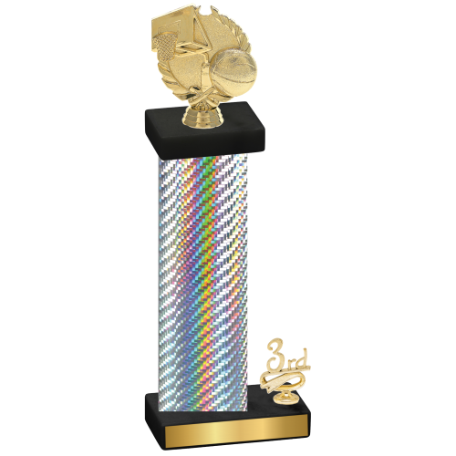 Accented Single Silver Carbon Fiber Third Place Basketball Trophy