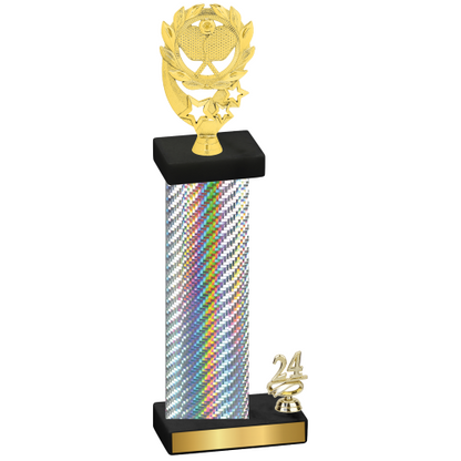 Accented Single Silver Carbon Fiber Year Pickleball Trophy