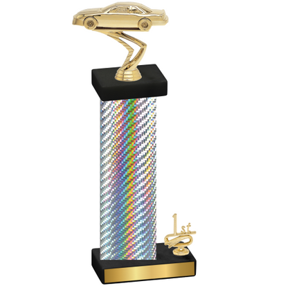 Accented Single Silver Carbon Fiber First Place Cars Trophy