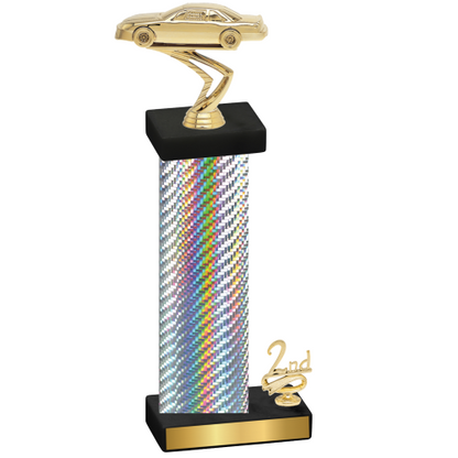 Accented Single Silver Carbon Fiber Second Place Cars Trophy