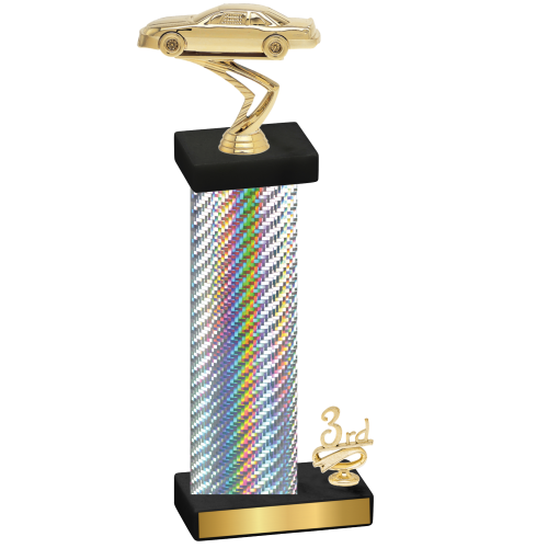 Accented Single Silver Carbon Fiber Third Place Cars Trophy