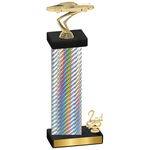 Accented Single Silver Carbon Fiber Second Place Cars Trophy