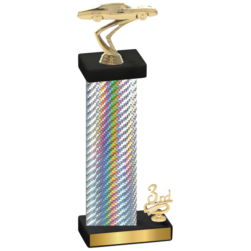 Accented Single Silver Carbon Fiber Third Place Cars Trophy