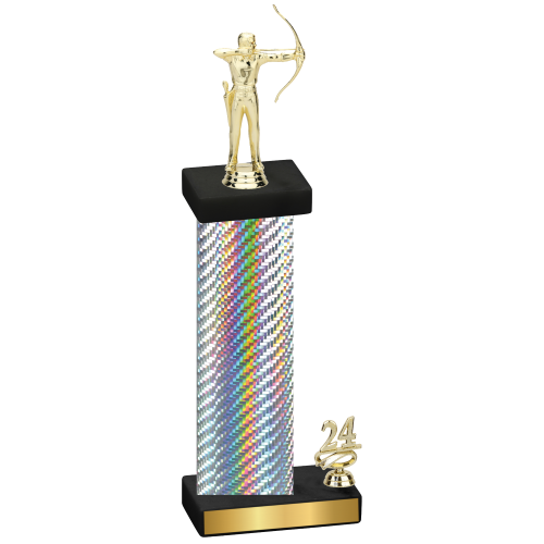 Accented Single Silver Carbon Fiber Year Archery Trophy