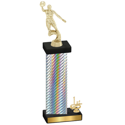 Accented Single Silver Carbon Fiber First Place Basketball Trophy