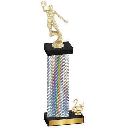 Accented Single Silver Carbon Fiber Second Place Basketball Trophy