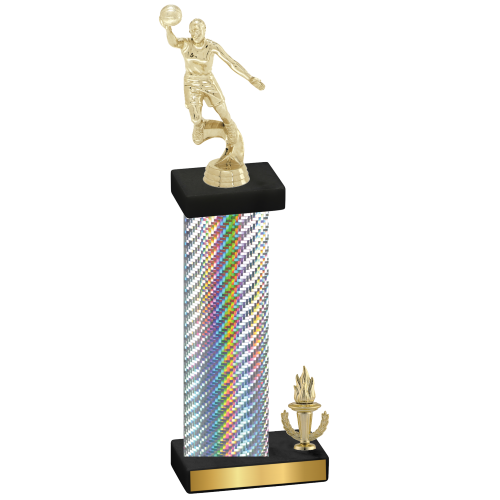 Accented Single Silver Carbon Fiber Victory Basketball Trophy
