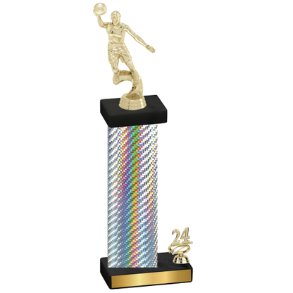 Accented Single Silver Carbon Fiber Year Basketball Trophy