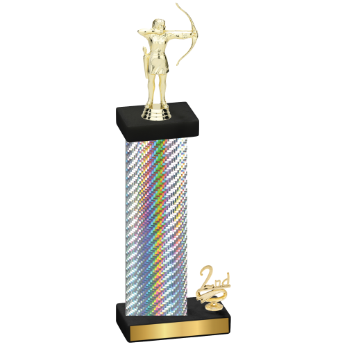 Accented Single Silver Carbon Fiber Second Place Archery Trophy