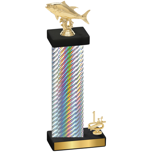 Accented Single Silver Carbon Fiber First Place Fishing Trophy