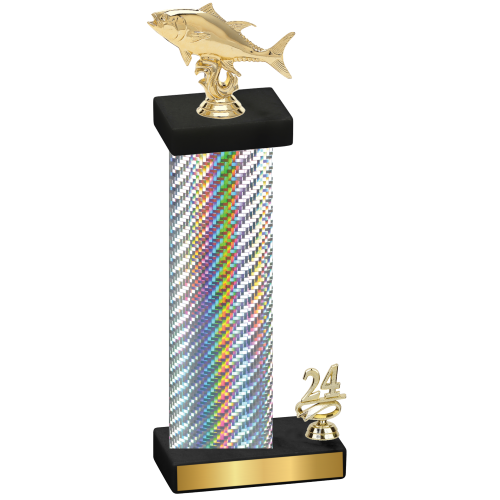 Accented Single Silver Carbon Fiber Year Fishing Trophy