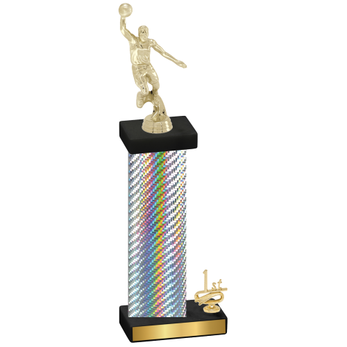 Accented Single Silver Carbon Fiber First Place Basketball Trophy